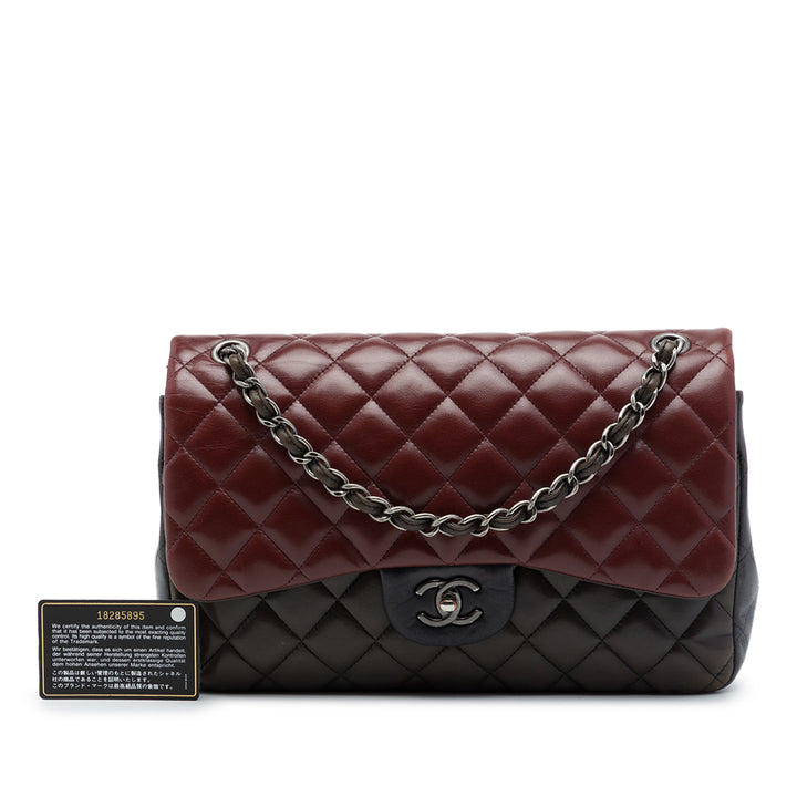 Classic Tricolore Double rabat Jumbo Cuir d'agneau Rouge