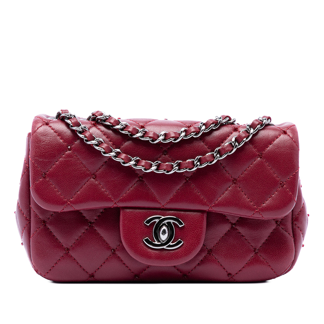 Classic Rectangulaire Rabat simple Extra Mini Cuir d'agneau Rouge