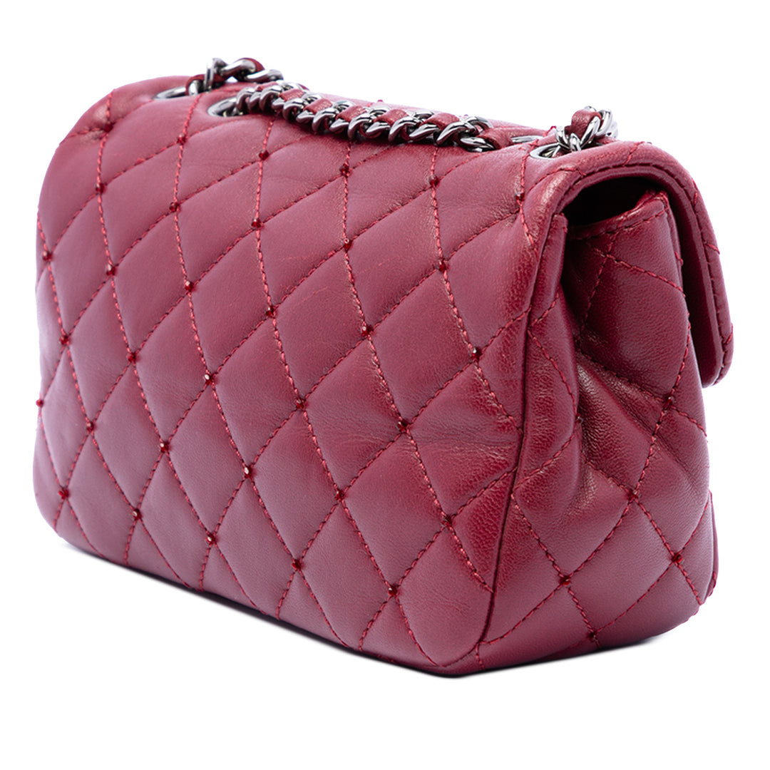 Classic Rectangulaire Rabat simple Extra Mini Cuir d'agneau Rouge