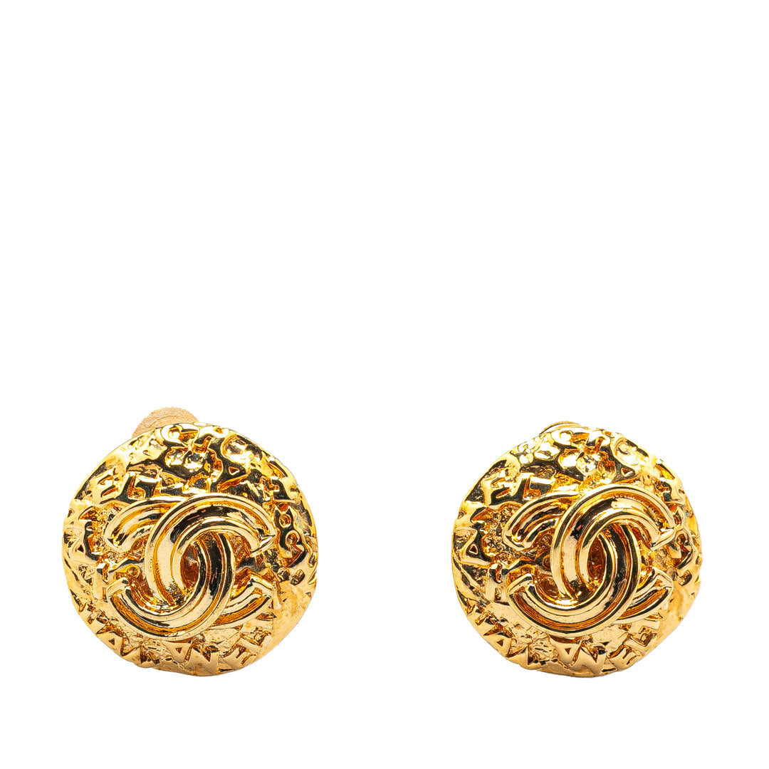 Gold Plated CC Round Clip on Earrings Gold - Gaby Paris