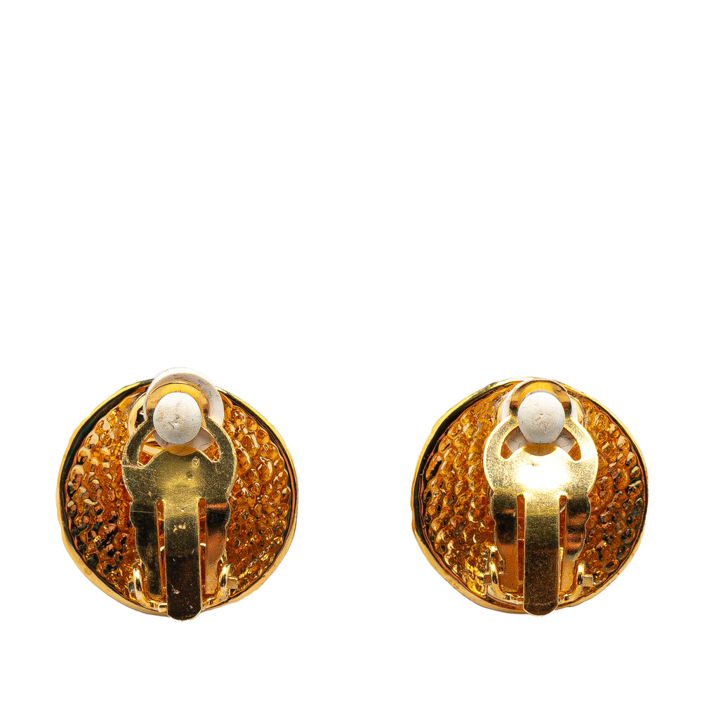 Gold Plated CC Round Clip on Earrings Gold - Gaby Paris