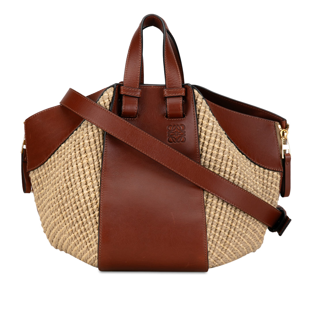 Small Leather and Raffia Hammock Bag Brown - Gaby Paris