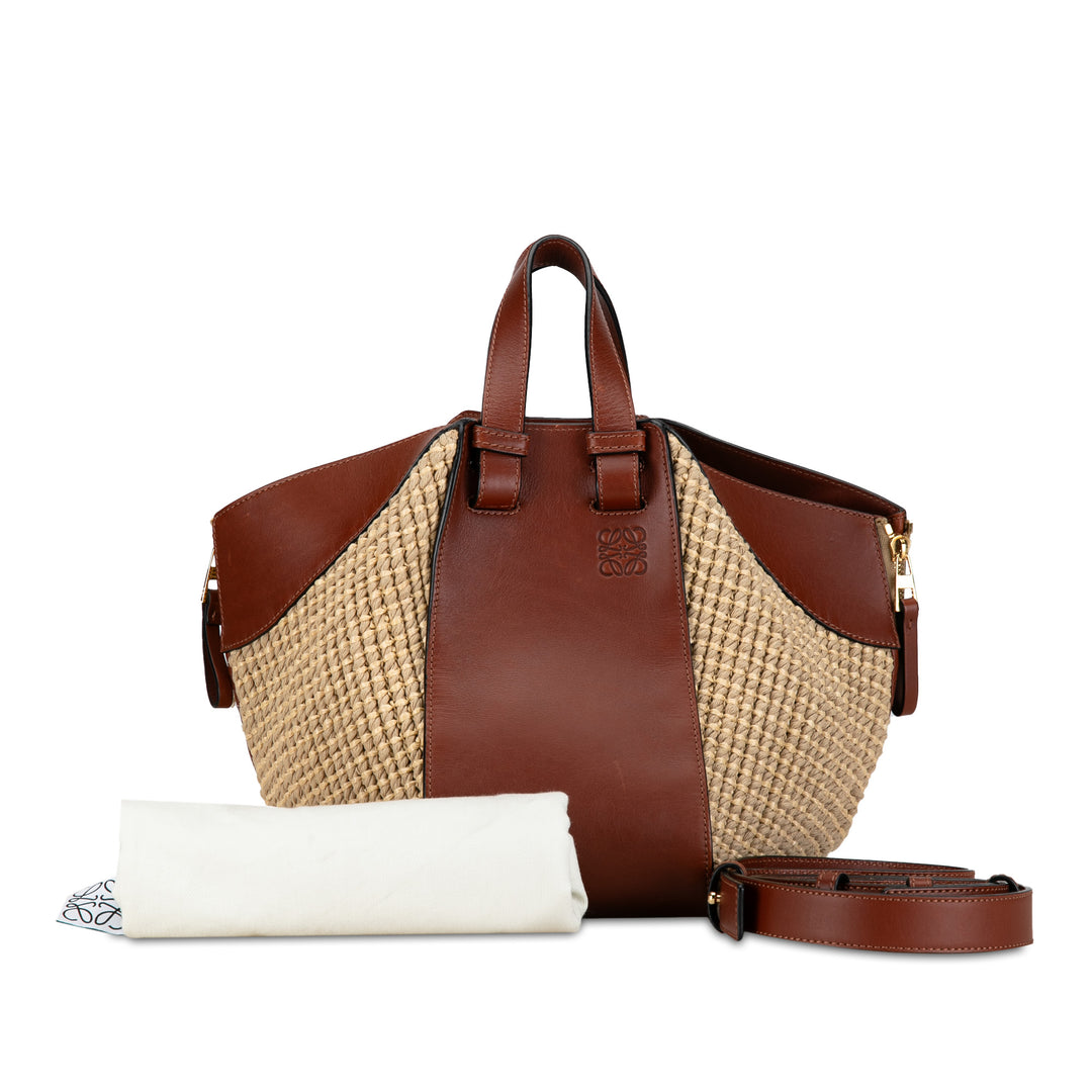 Small Leather and Raffia Hammock Bag Brown - Gaby Paris