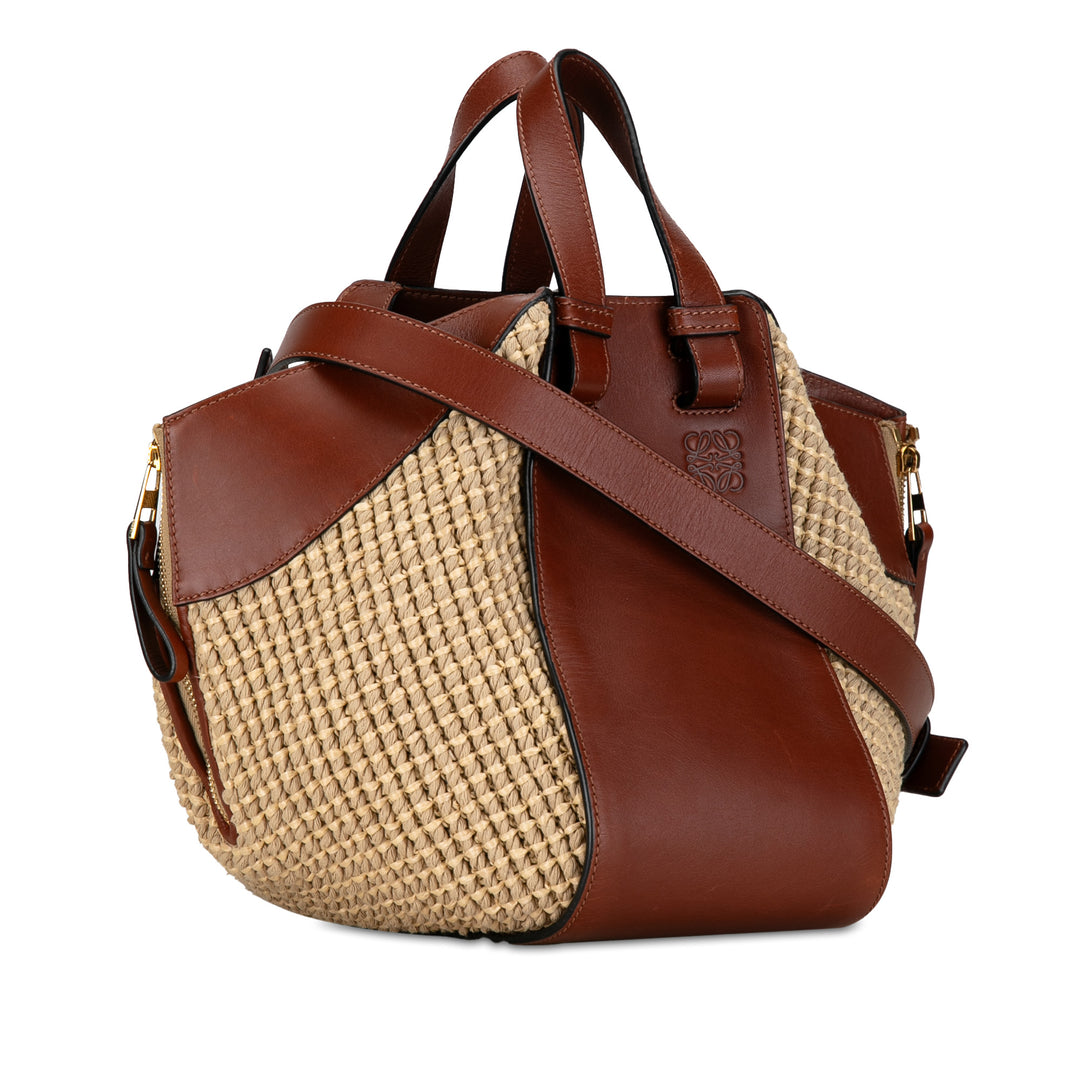 Small Leather and Raffia Hammock Bag Brown - Gaby Paris