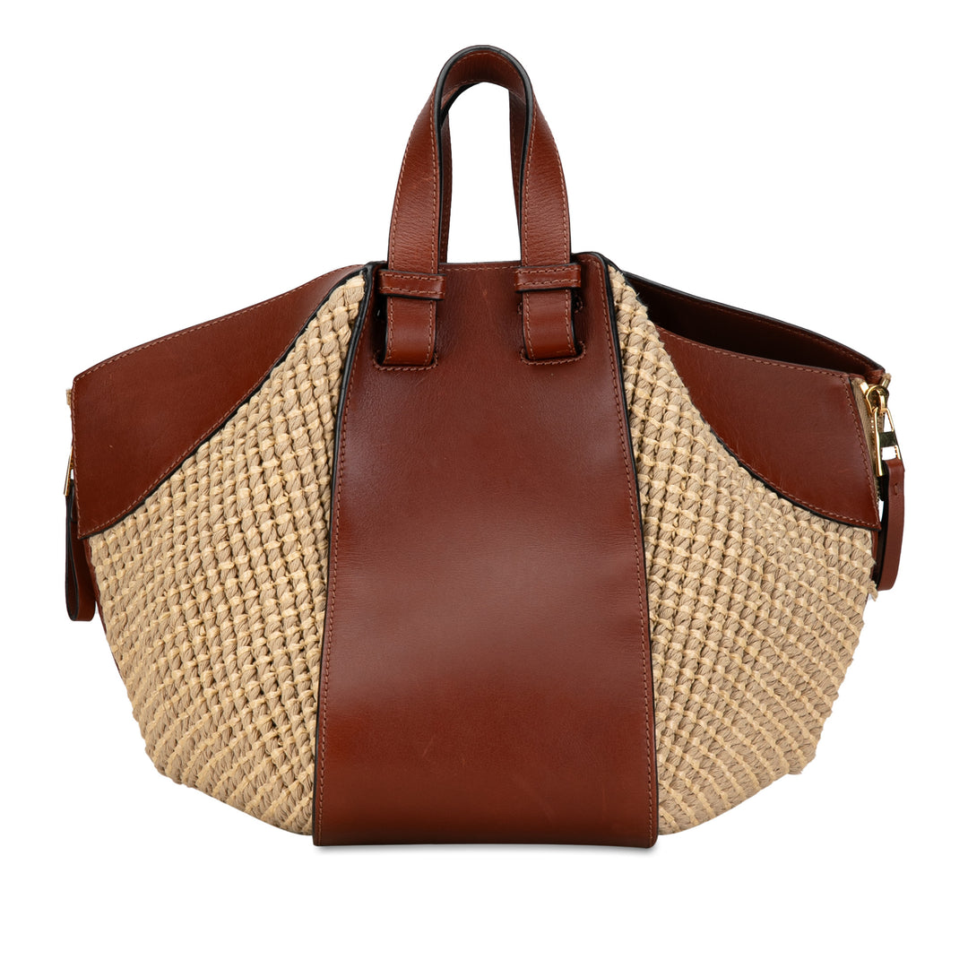 Small Leather and Raffia Hammock Bag Brown - Gaby Paris