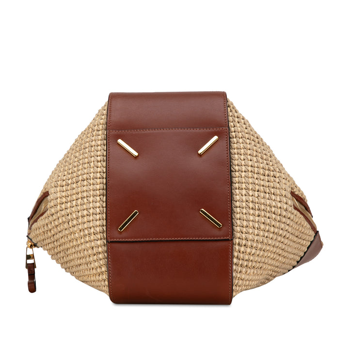 Small Leather and Raffia Hammock Bag Brown - Gaby Paris