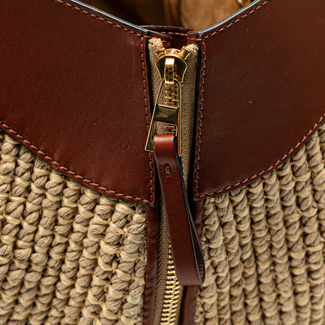 Small Leather and Raffia Hammock Bag Brown - Gaby Paris