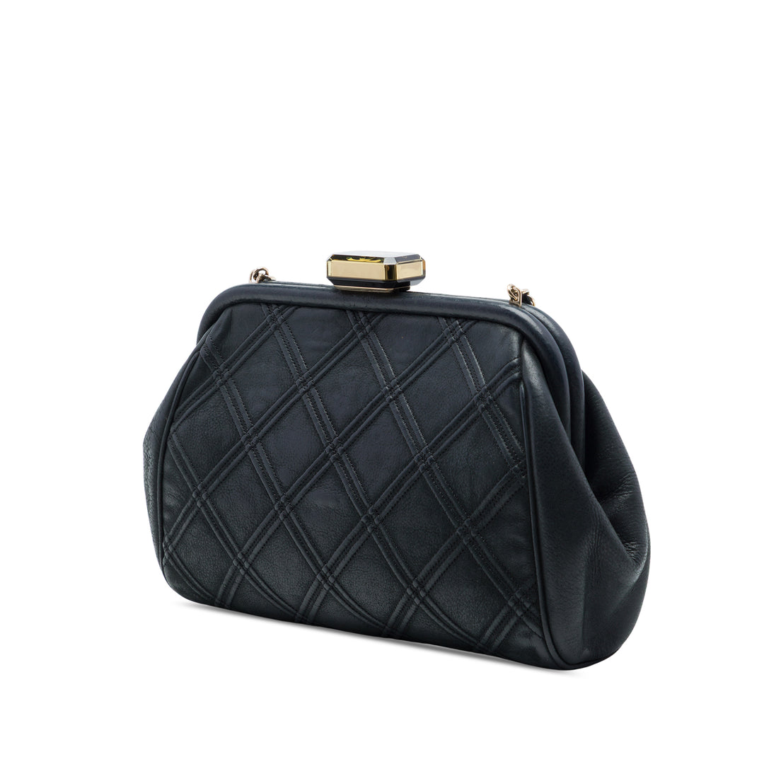 Chanel CC Matelassé Double Stitch Kiss Lock Pochette avec chaîne Cuir d'agneau