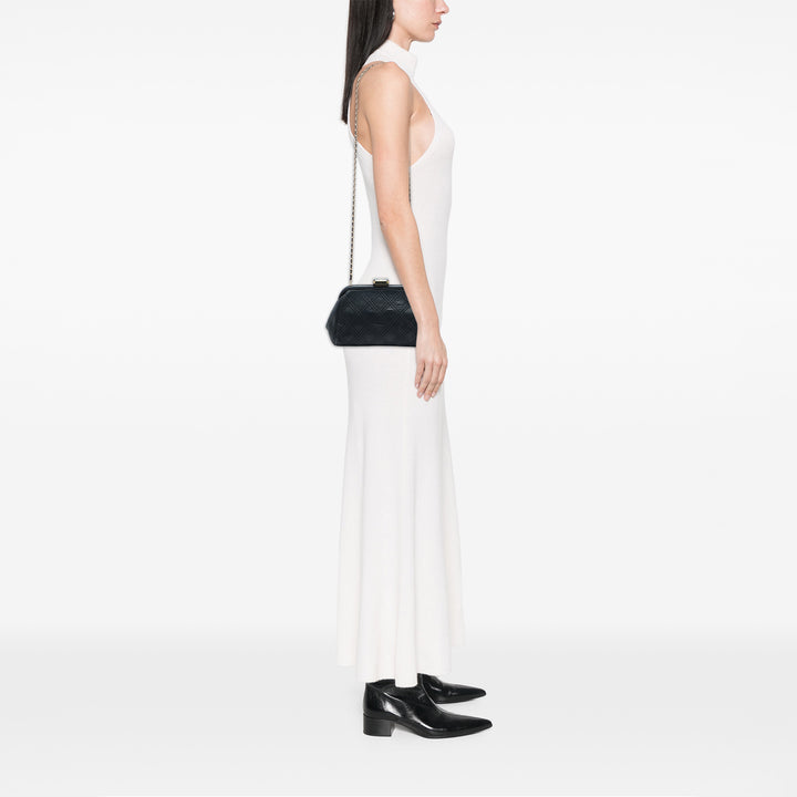 Chanel CC Matelassé Double Stitch Kiss Lock Pochette avec chaîne Cuir d'agneau