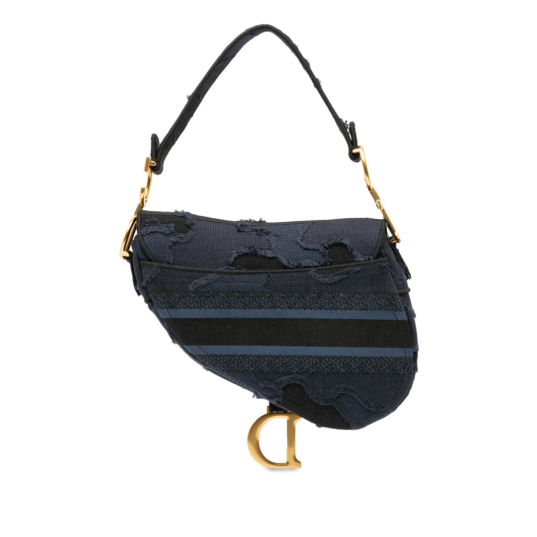 Embroidered Canvas Camouflage Saddle Blue - Gaby Paris