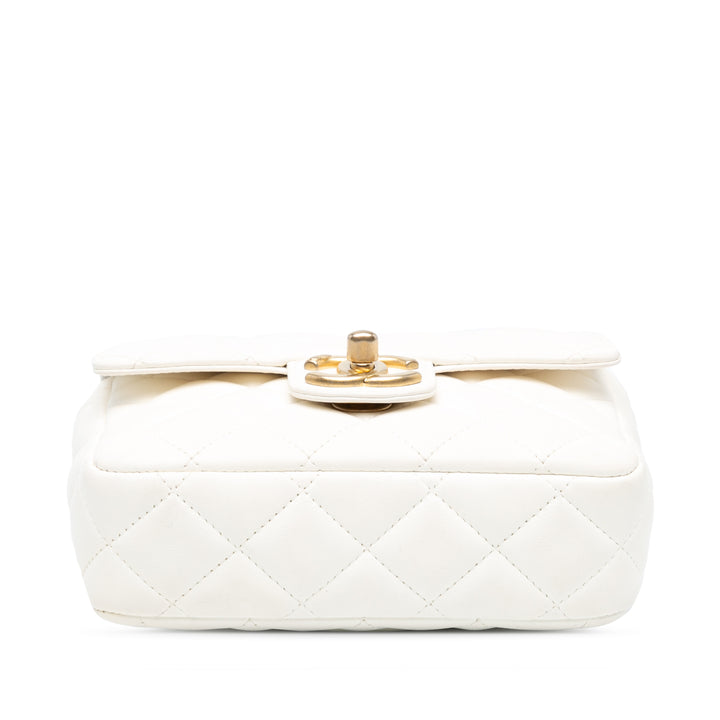 Chanel Mini Square Classic Lambskin Casino Royale Charms Single Flap White - GABY PARIS