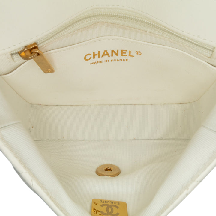 Chanel Mini Square Classic Lambskin Casino Royale Charms Single Flap White - GABY PARIS