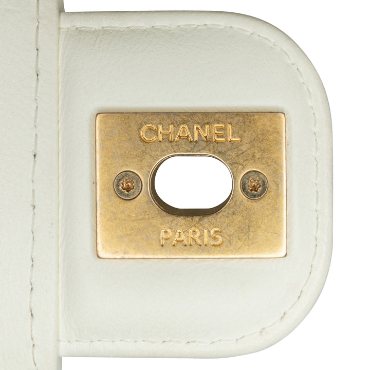 Chanel Mini Square Classic Lambskin Casino Royale Charms Single Flap White - GABY PARIS