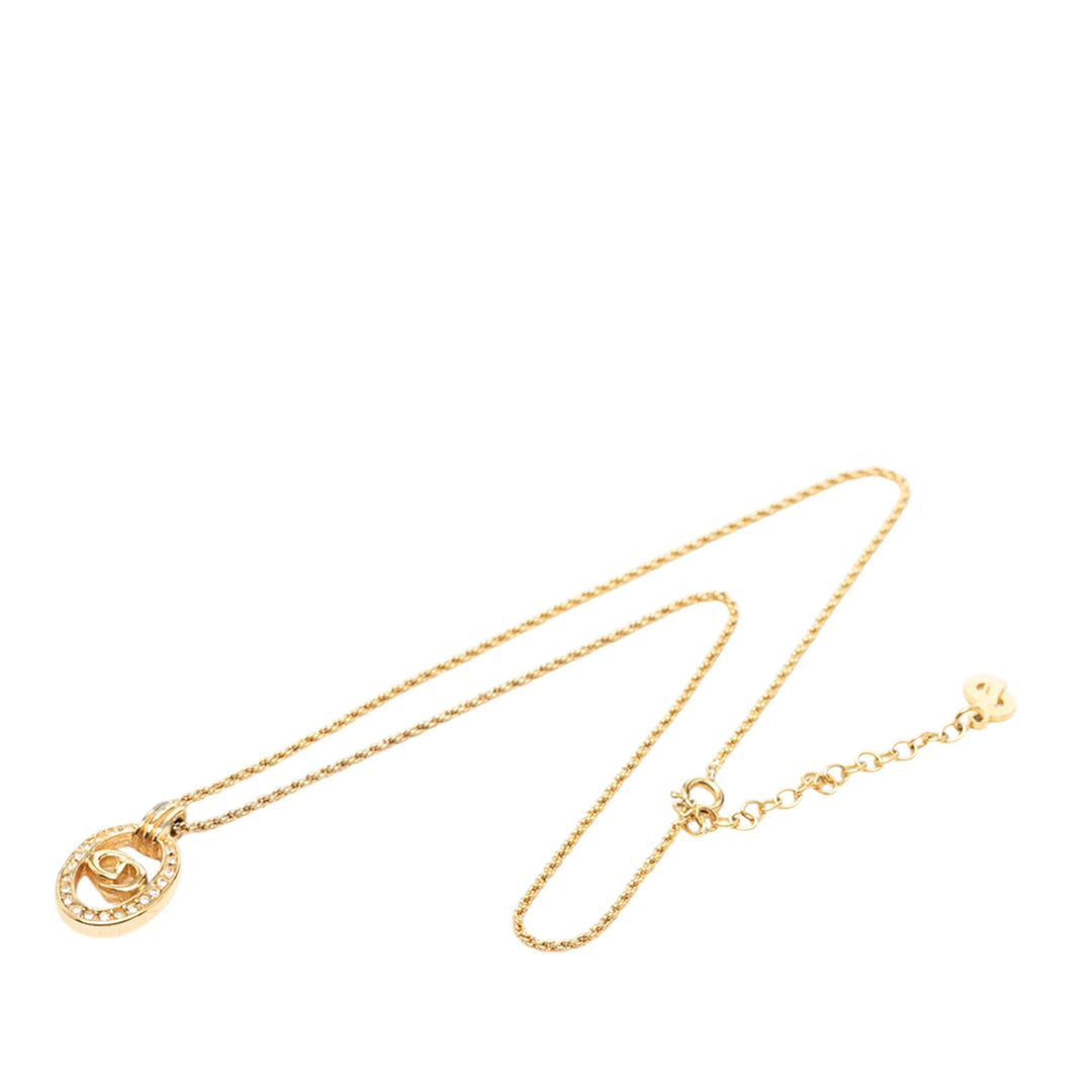 Dior plaqué Strass CD Logo Oval Pendant Collier