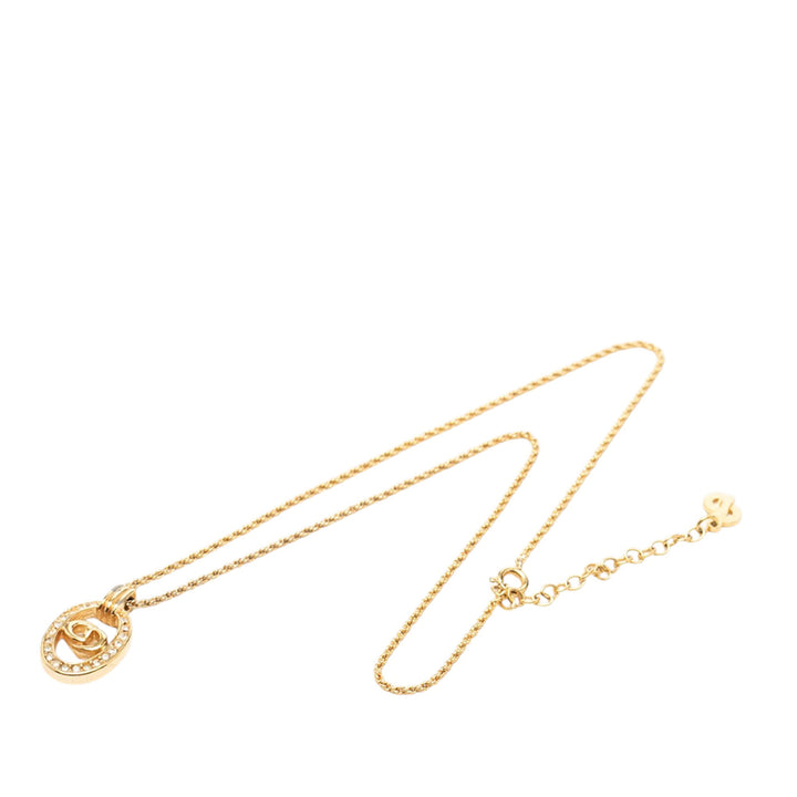 Dior plaqué Strass CD Logo Oval Pendant Collier