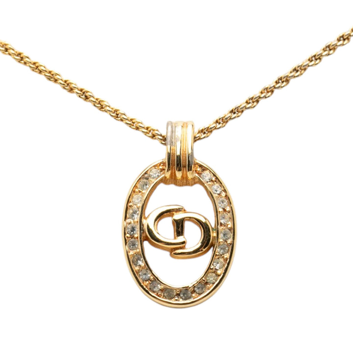 Dior plaqué Strass CD Logo Oval Pendant Collier
