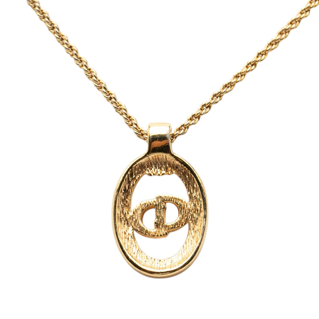 Dior plaqué Strass CD Logo Oval Pendant Collier