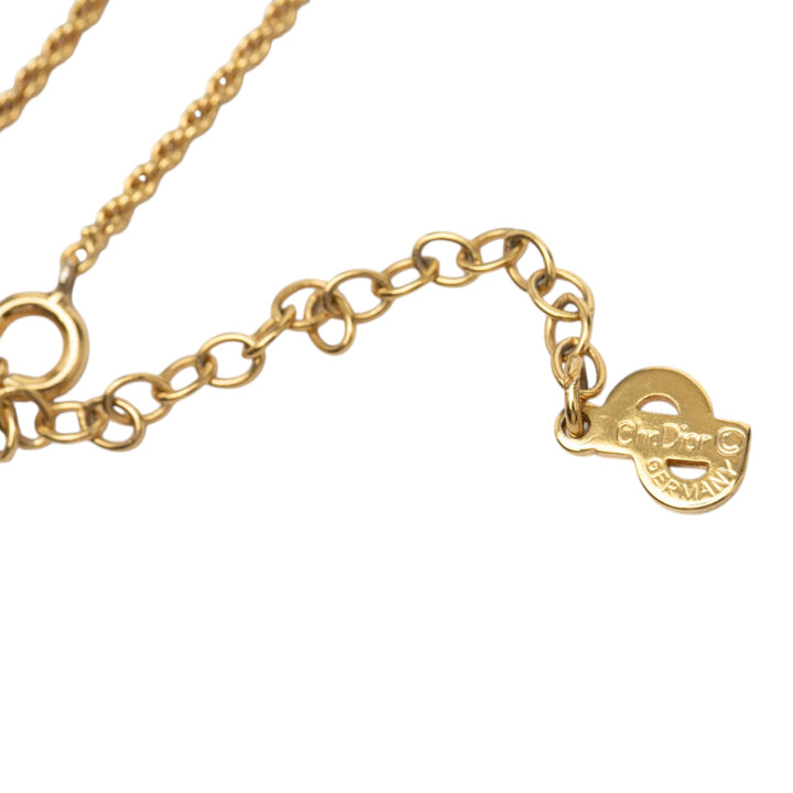 Dior plaqué Strass CD Logo Oval Pendant Collier