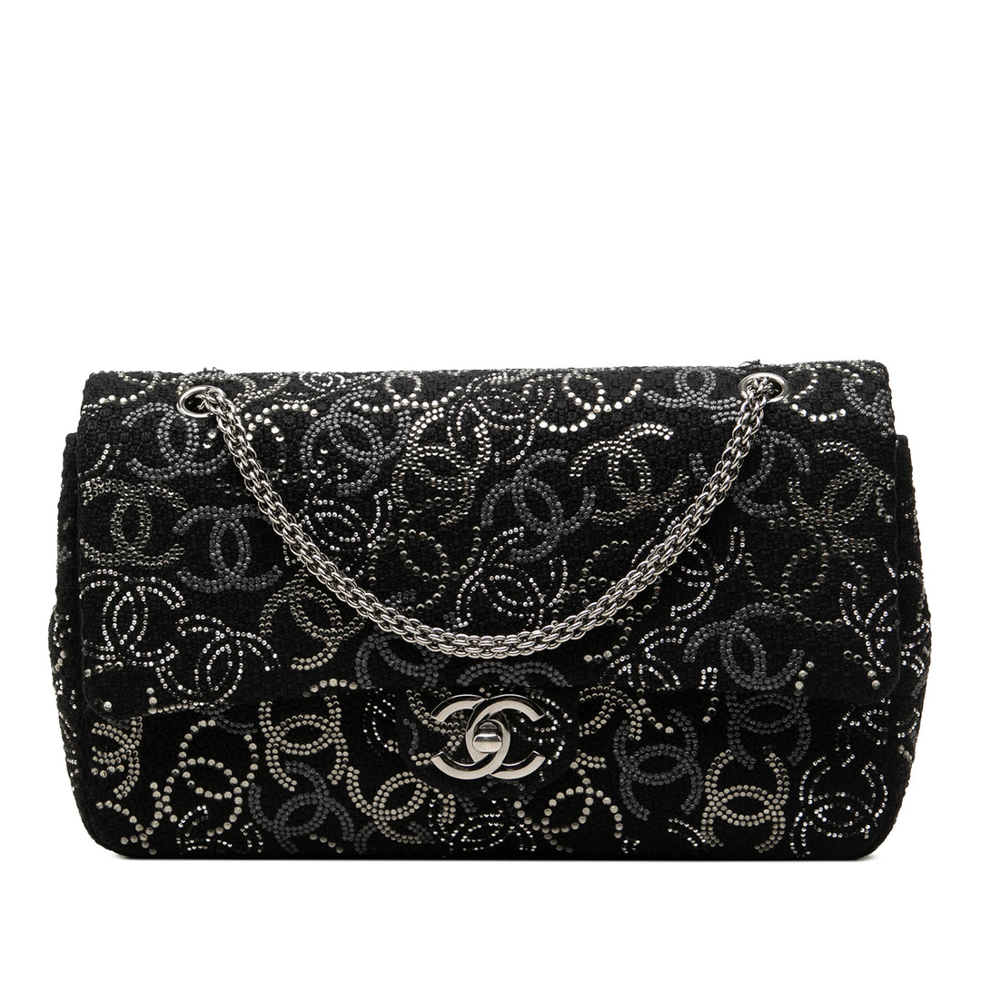 Chanel Paris Shanghai Strass Orné Pudong Double rabat Moyen Tweed Noir – vue principale – GABY PARIS