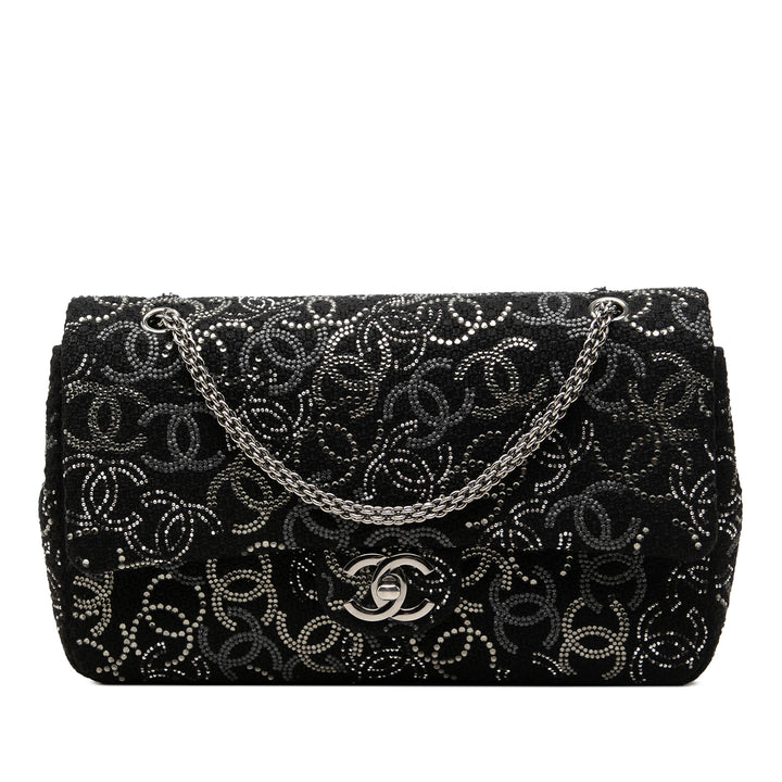 Chanel Paris Shanghai Strass Orné Pudong Double rabat Moyen Tweed Noir – vue principale – GABY PARIS