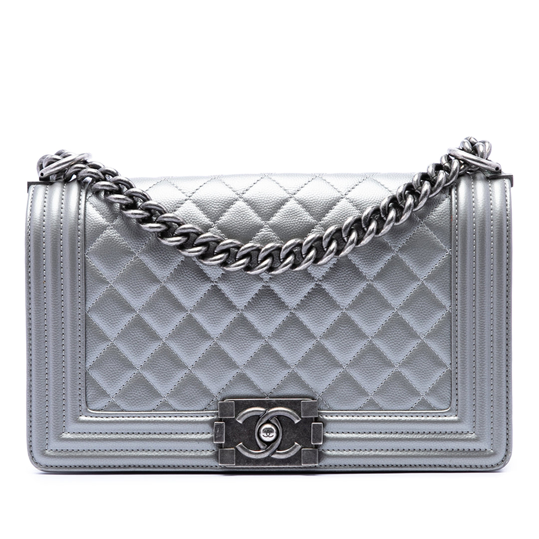 Chanel Old Medium Matelassé Metallic Caviar Boy à rabat