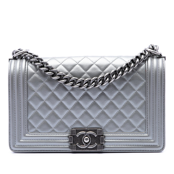 Chanel Old Medium Matelassé Metallic Caviar Boy à rabat