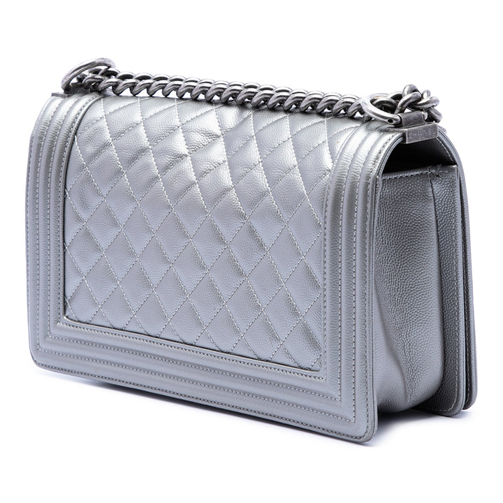 Chanel Old Medium Matelassé Metallic Caviar Boy à rabat