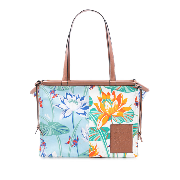 LOEWE Paulas Ibiza Small Toile Waterlily Print Cushion Cabas