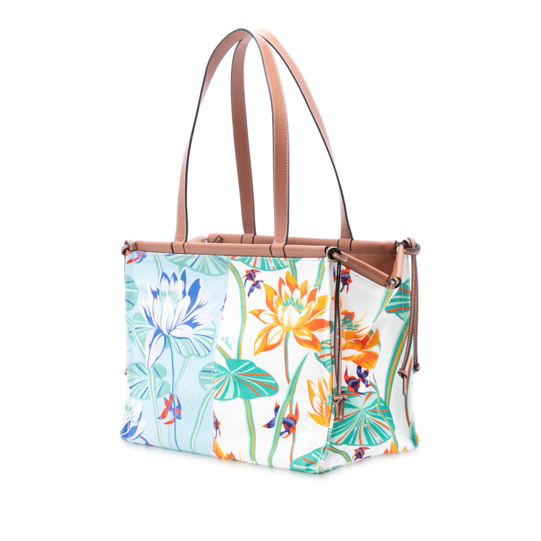 LOEWE Paulas Ibiza Small Toile Waterlily Print Cushion Cabas