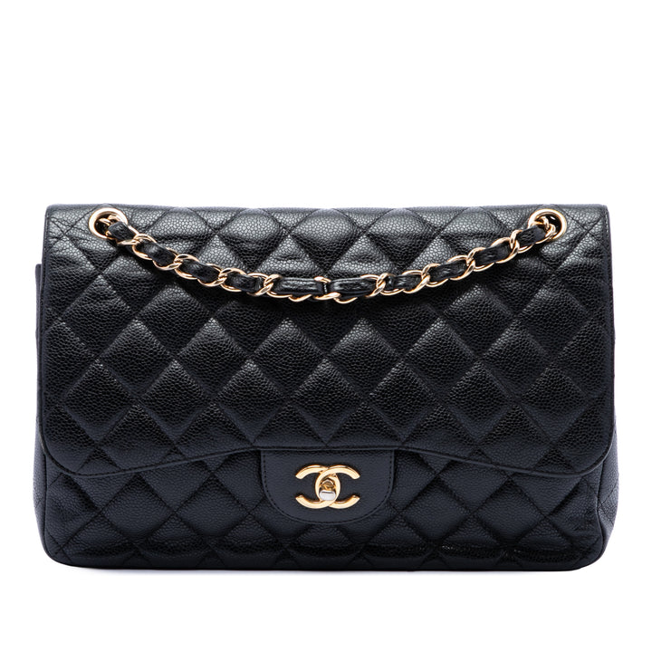 Classic Double rabat Jumbo Cuir caviar Noir
