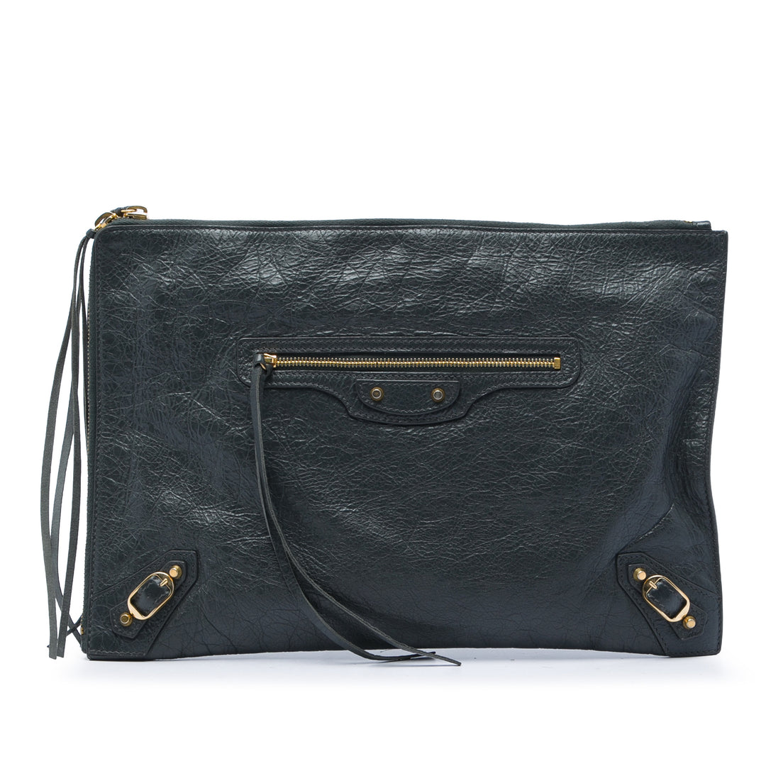 Balenciaga Cuir d’agneau Motocross Classic Zip Around Flat Pochette