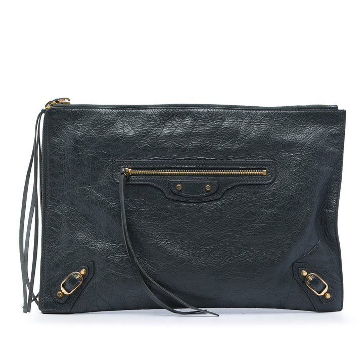 Balenciaga Cuir d’agneau Motocross Classic Zip Around Flat Pochette