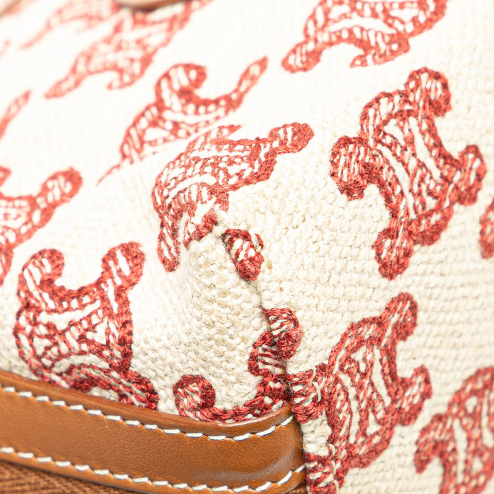 Triomphe Embroidered Canvas Clutch On Chain Brown - Gaby Paris