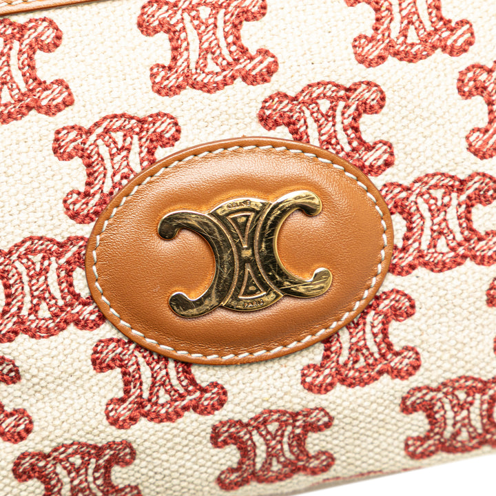 Triomphe Embroidered Canvas Clutch On Chain Brown - Gaby Paris