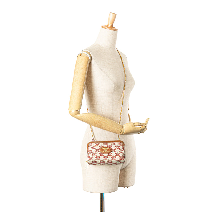 Triomphe Embroidered Canvas Clutch On Chain Brown - Gaby Paris