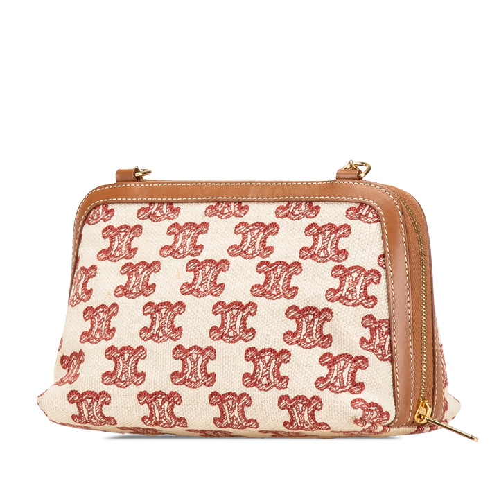 Triomphe Embroidered Canvas Clutch On Chain Brown - Gaby Paris