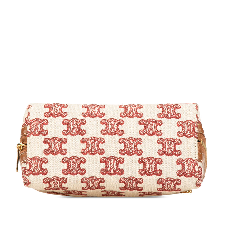 Triomphe Embroidered Canvas Clutch On Chain Brown - Gaby Paris