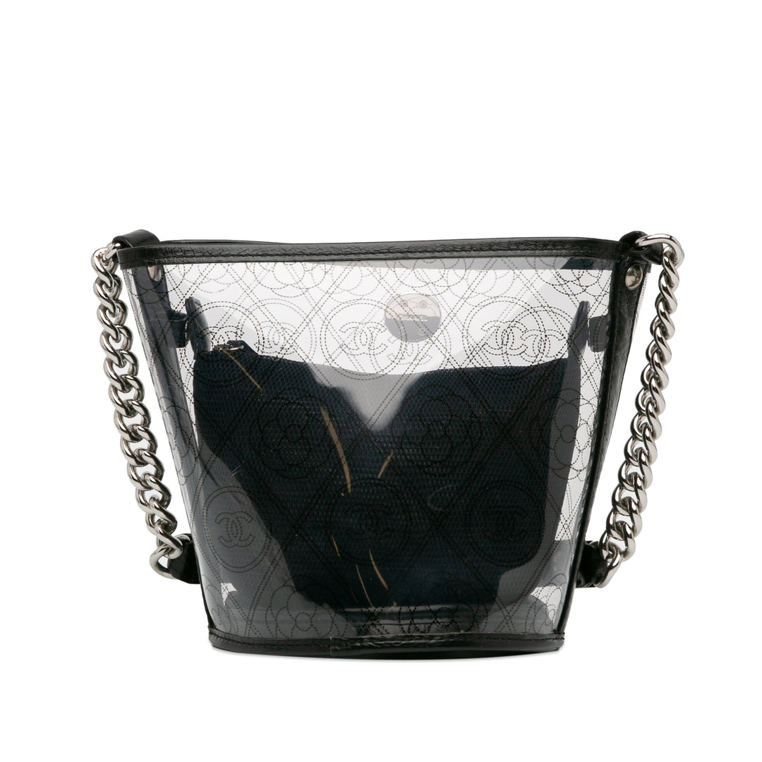 Crumpled Calfskin PVC Camellia Bucket Black - Gaby Paris