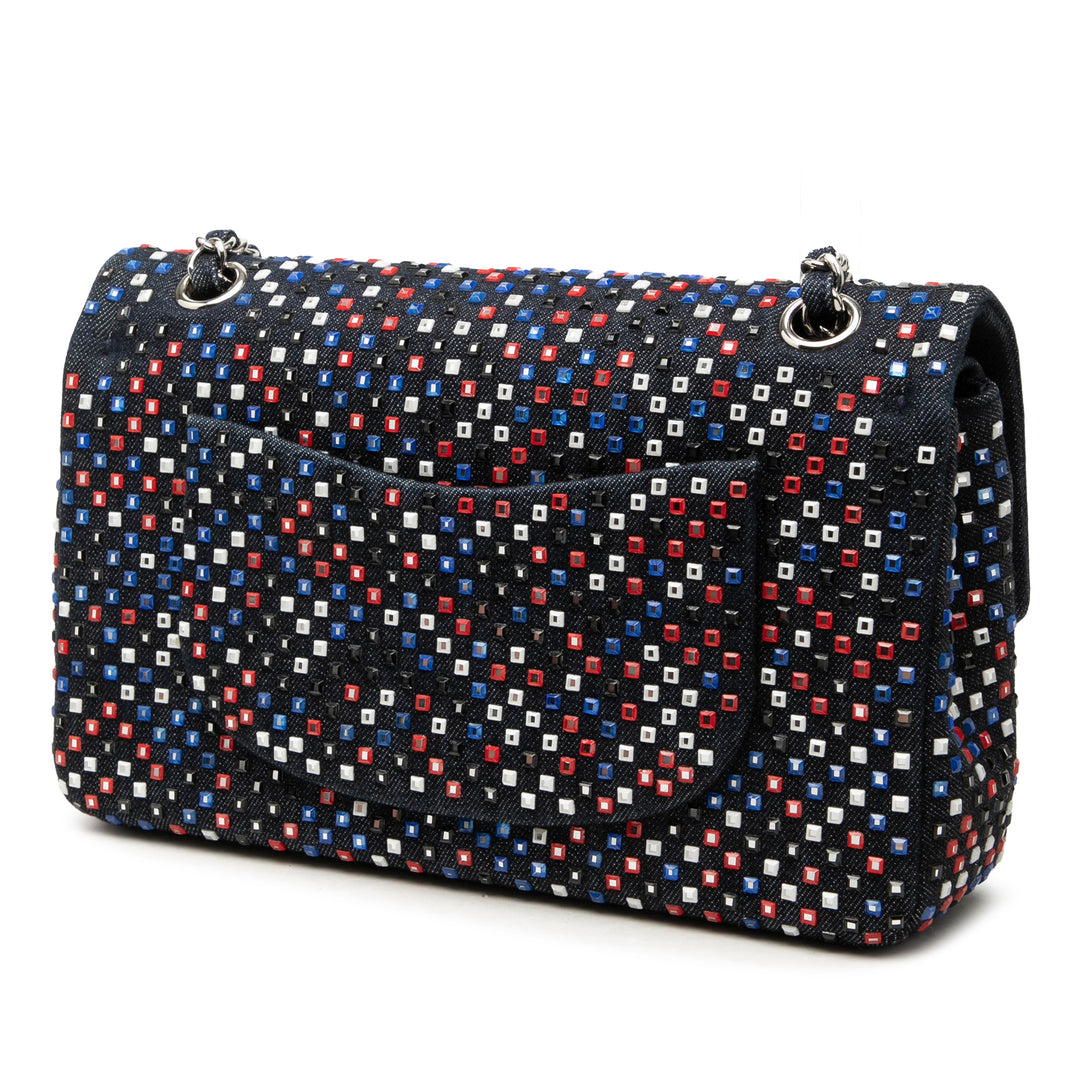 Classic Strass Orné Double rabat Moyen Jean Bleu