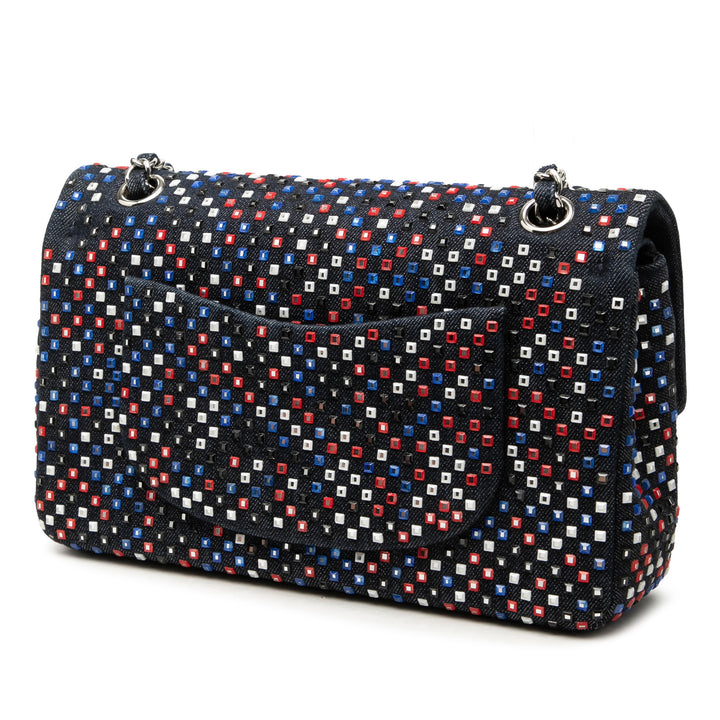 Classic Strass Orné Double rabat Moyen Jean Bleu