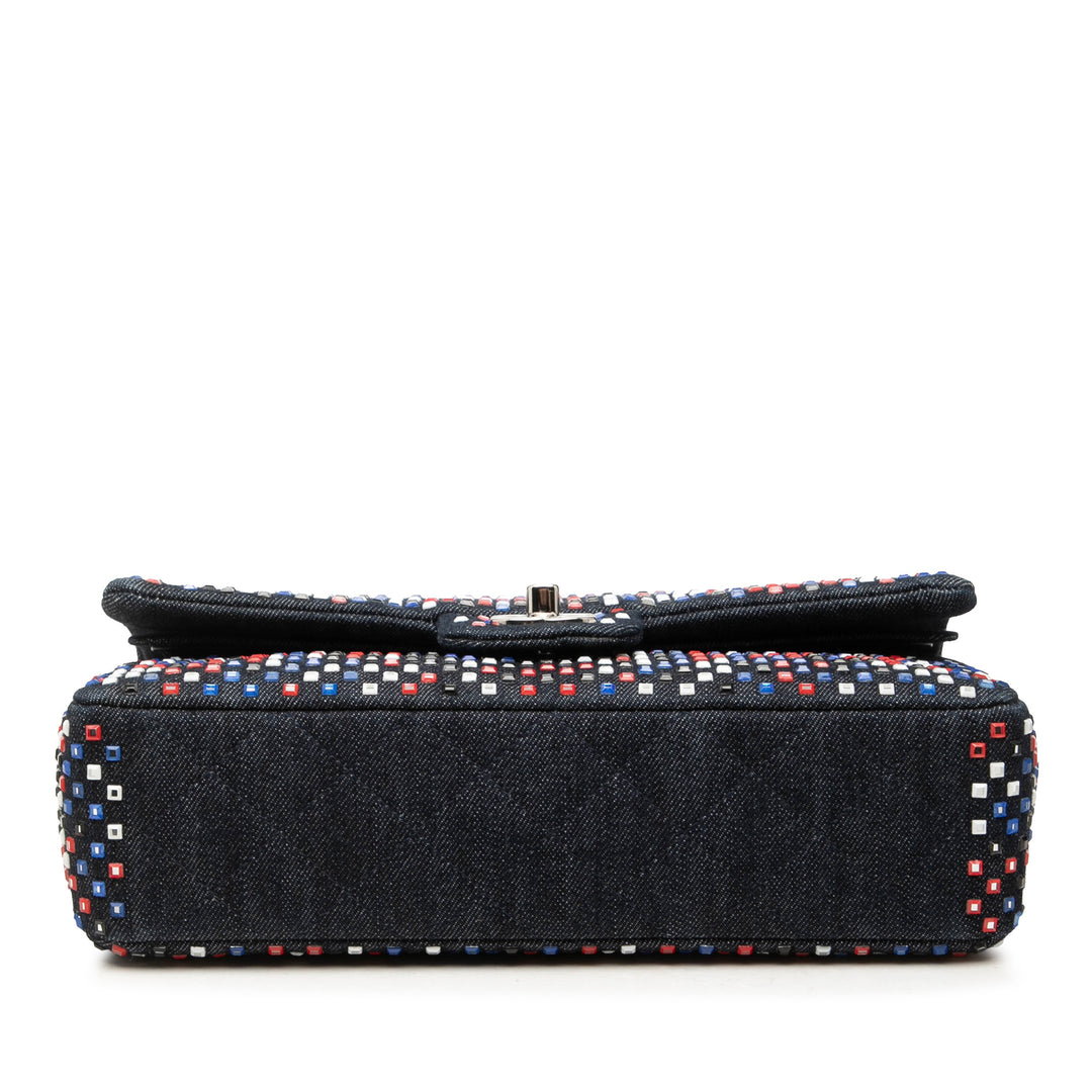 Classic Strass Orné Double rabat Moyen Jean Bleu