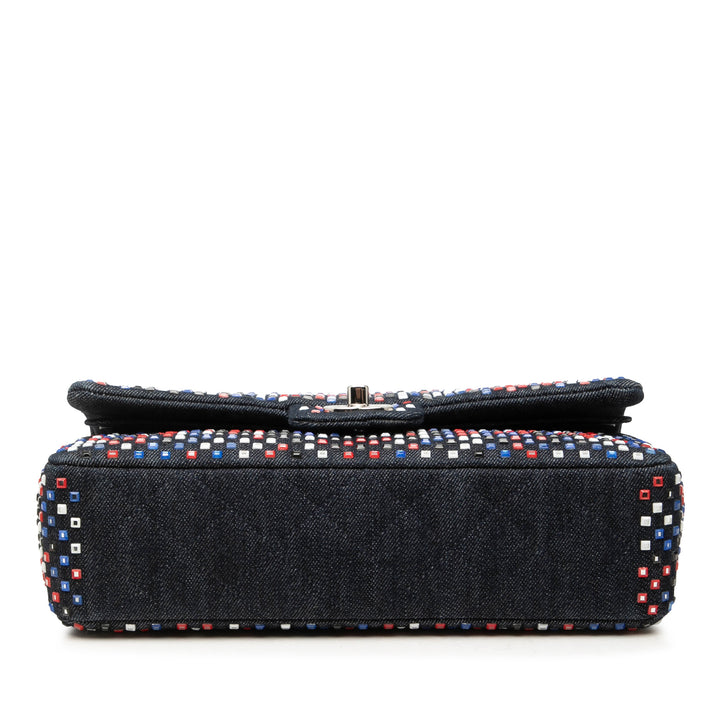 Classic Strass Orné Double rabat Moyen Jean Bleu
