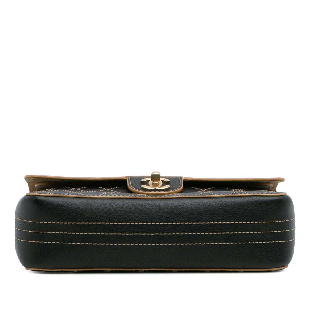 Chanel Medium Classic Cuir de veau Wild Stitch Double rabat Noir