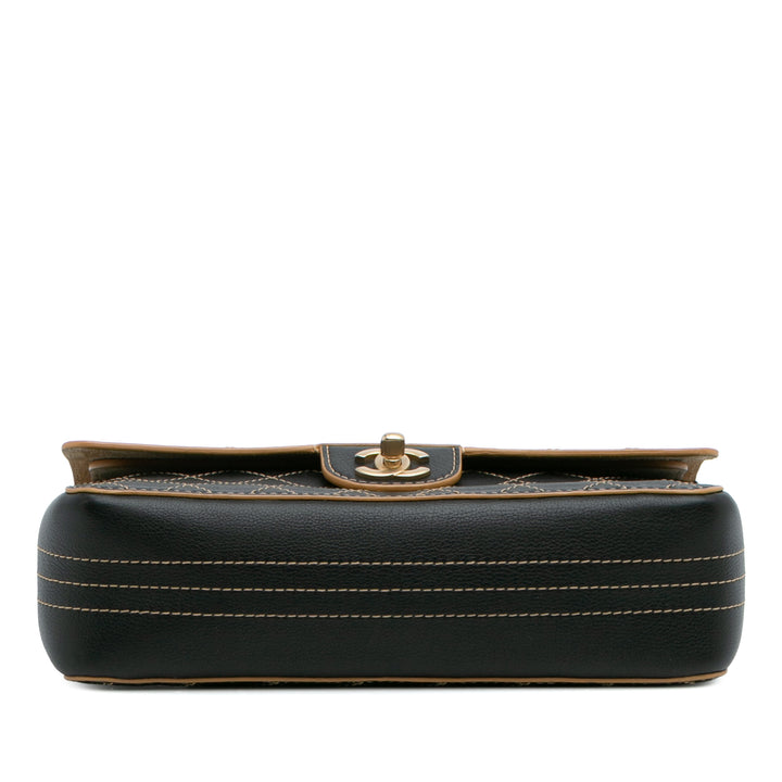 Chanel Medium Classic Cuir de veau Wild Stitch Double rabat Noir