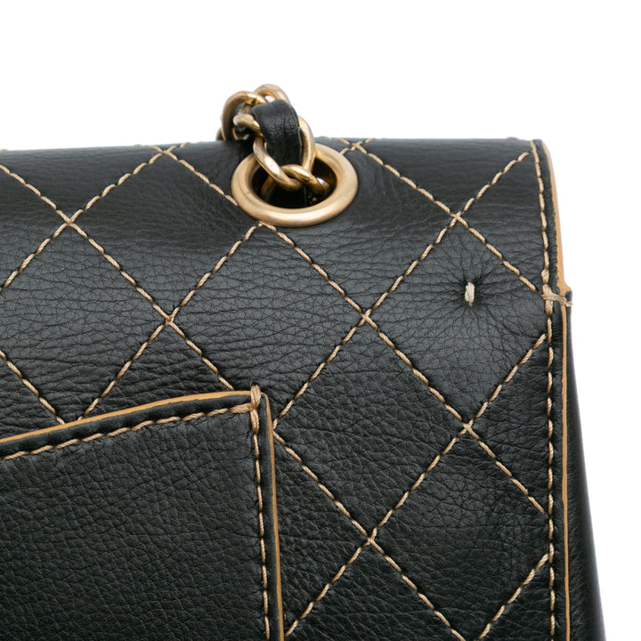 Chanel Medium Classic Cuir de veau Wild Stitch Double rabat Noir