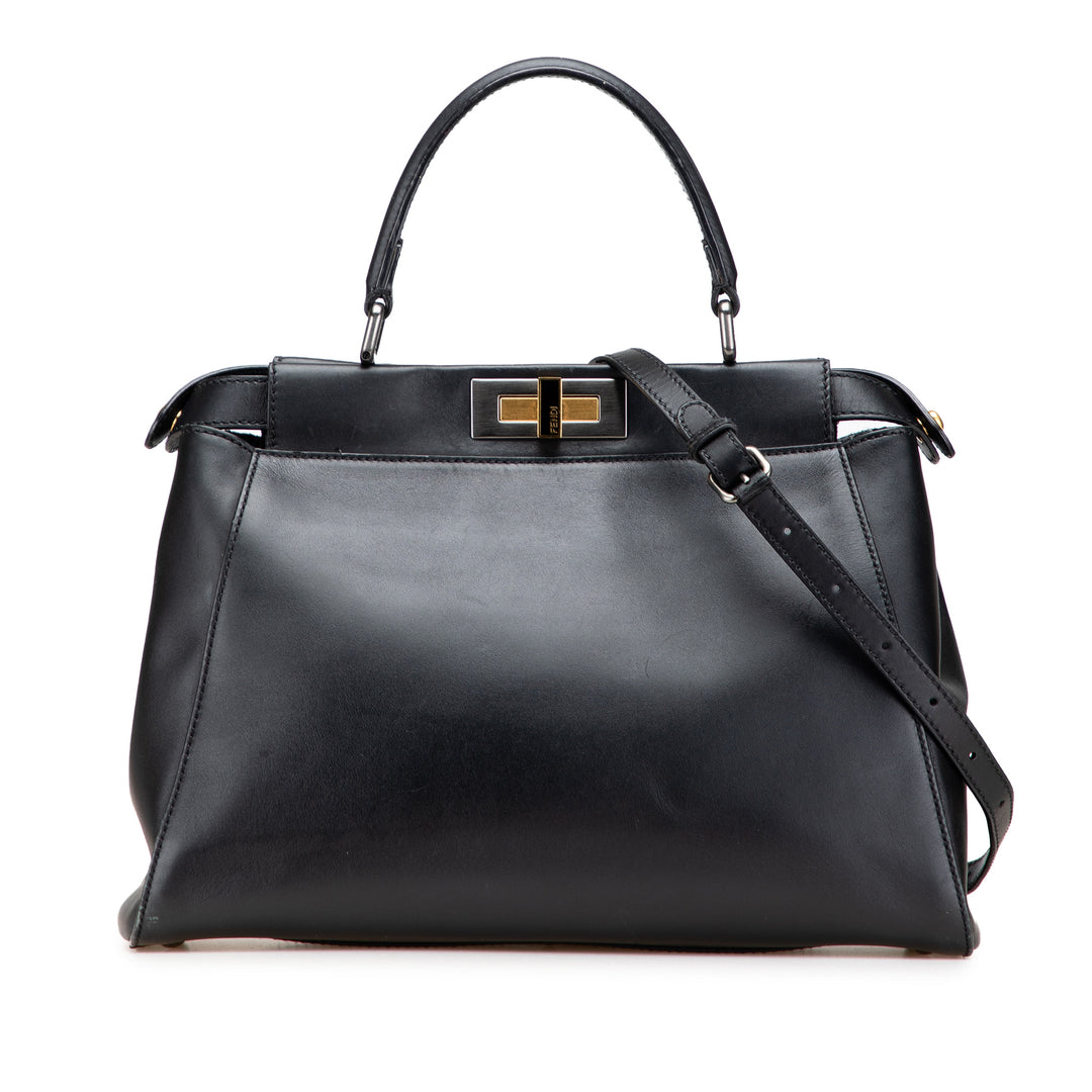 Fendi Medium Shiny Nappa Peekaboo Iconic Sac cartable Noir – GABY PARIS Authentique