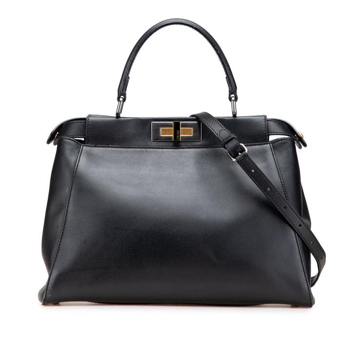 Fendi Medium Shiny Nappa Peekaboo Iconic Sac cartable Noir – GABY PARIS Authentique