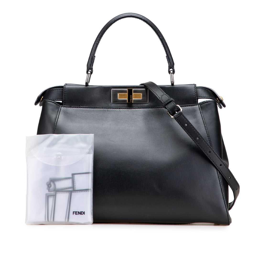 Fendi Medium Shiny Nappa Peekaboo Iconic Sac cartable Noir – GABY PARIS Authentique