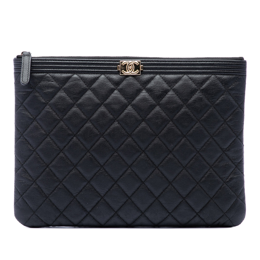 Matelassé Boy O Étui Pochette Moyen Cuir caviar Noir
