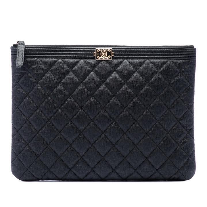 Matelassé Boy O Étui Pochette Moyen Cuir caviar Noir